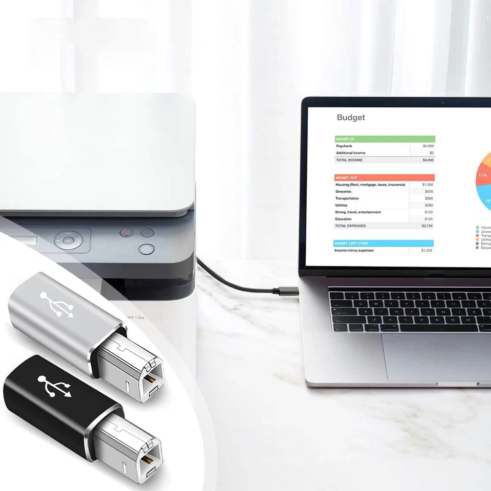 Type C Female to B Adapter USB/C Female to Printer Male Adapter USB/C to USB B - Image 2 of 4
