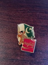 Vintage 1988 Seoul Olympics Coca Cola Hodori Tiger Pakistan Flag Lapel Pin