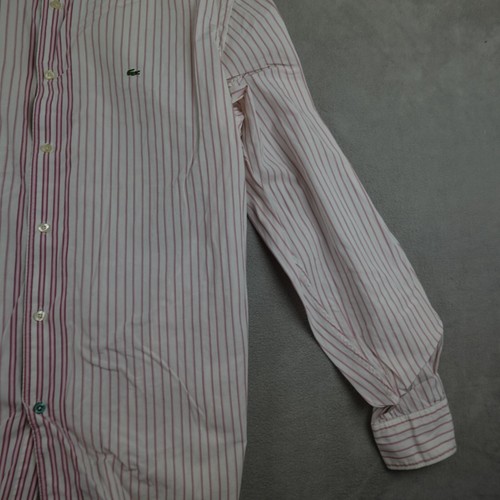 Lacoste Button Up Shirt Mens L Red White Stripes Long Sleeve Relaxed Casual VTG - Picture 3 of 19
