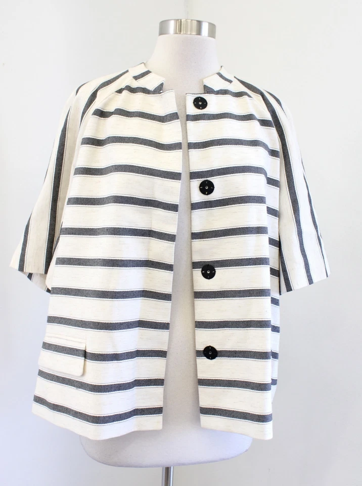Lafayette 148 Cream Beige Short Sleeve Striped Blazer Jacket Size XL Linen - Image 4 of 4