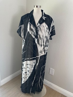 NEW Mille Gabrielle Womens Plus 24 Abstract Black White Long Tunic Top Lagenlook