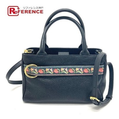 ETRO Floral 2WAY Tote Bag, Leather Black, Pre-owned, Excellent Condition F/JPN