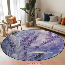 Vibrant Lavender & Sky Round Area Mat - Non-Slip, Machine Washable Polyester Doo