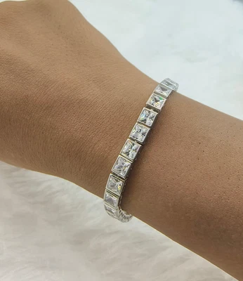 10Ct Princess Cut Lab Created Diamond Tennis Bracelet 14K White Gold Plated 7.5" - image 1 of 4