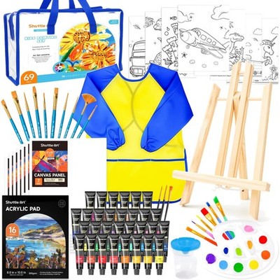 69-teiliges Kinder-Malset mit Acrylfarben, Staffelei & Zubehör