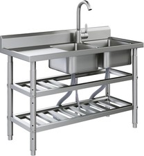 Stainless Steel Utility Sink, Freestanding Outdoor Sink Station with Hose Hookup