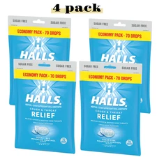 HALLS Relief Sugar Free Cough Drops, Mountain Menthol, 70 Count (4 Pack)