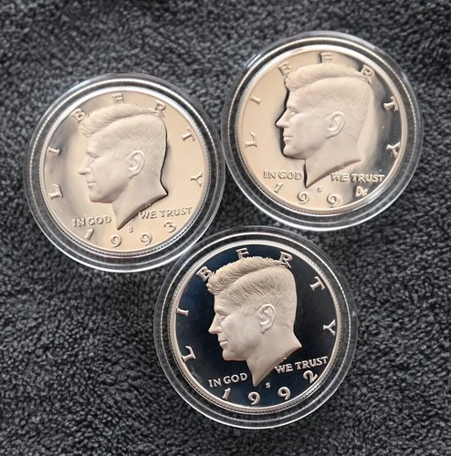 1992-1993-1994 S Kennedy Silver Proof Half Dollars 90% Silver