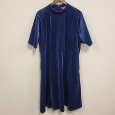 Isaac Mizrahi Womens Velvet Short Sleeve Midi Dress Size 20W Blue Artsy Event