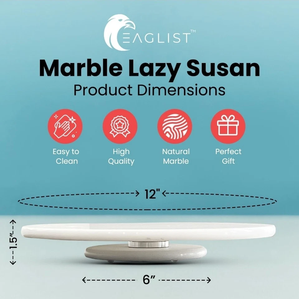 Вращающаяся сервировочная тарелка обеденный стол Natural Marble Lazy Susan 12 дюймов - Изображение 3 из 4