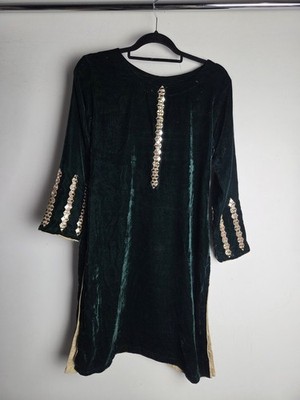 Simran's dunkelgrüne indische Samt Kurta Größe UK 12 Medium Tunika ethnische Kleidung 