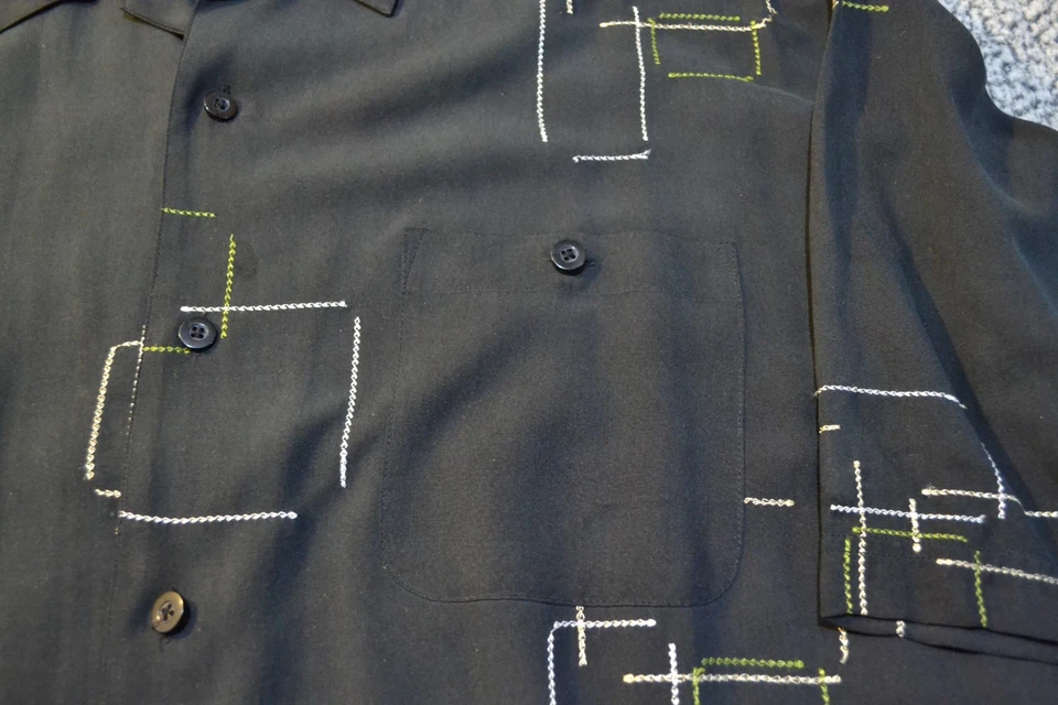 Camisa de hombre Johnson & Murphy manga corta negra X-grande con botones 100 % seda Foto 4 de 4