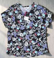 NWT Women  s Scrubstar Medium Floral V-Neck Top Pockets NEW