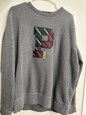 Polo Ralph Lauren Men Large Letterman P Patch Sweatshirt Gray Preppy Old Money