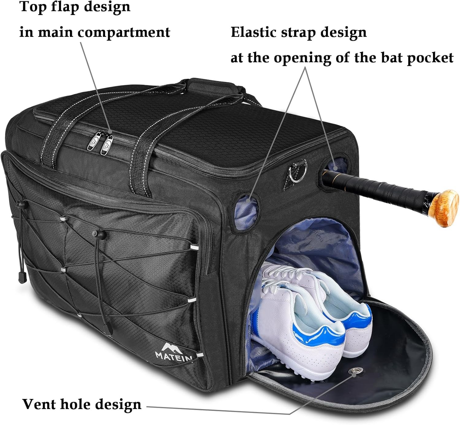 MATEIN Baseball Bag, Extra Large Catchers Gear Bag for 75 Liters, Black 