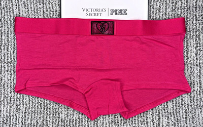 Victorias Secret NWT Medium Pink Shine Patch Boyshort Panty Logo Rhinestone Sexy