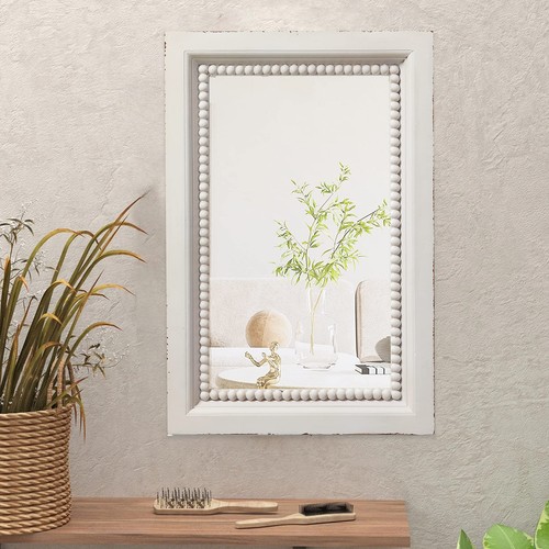 Boho White Mirrors for Wall Decor Living Room 24 x 16 Inches Hanging Rustic W... - Picture 5 of 9