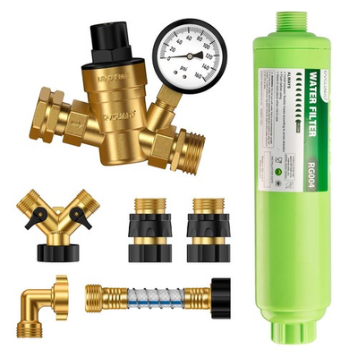 #ad RV Water Pressure Regulator Kit Inline Water Filter Hose Splitter Flexible... $121.27