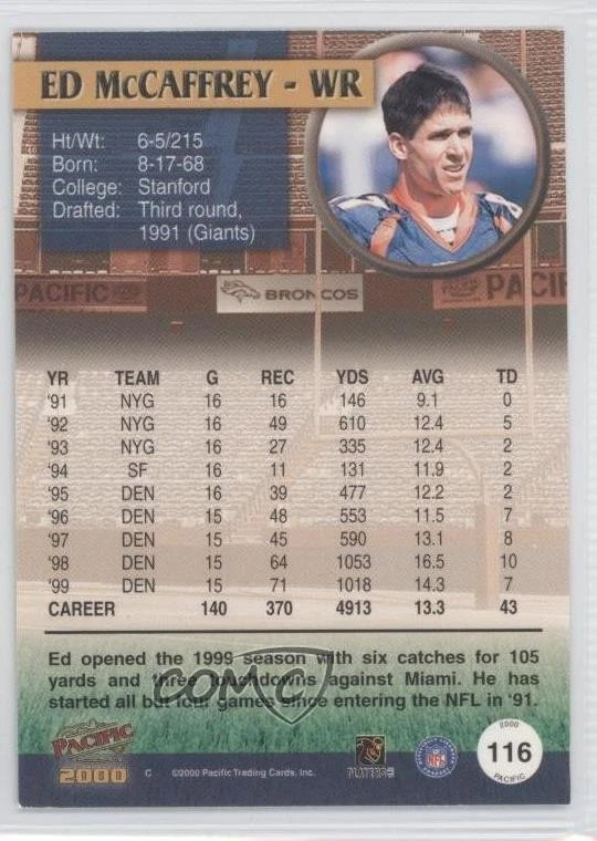 2000 Pacific Ed McCaffrey #116 - Image 2 of 2