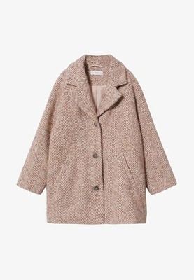 MNG Mango Kids Girl's Mora Coat Pink Herringbone Tweed  Wool Blend 10
