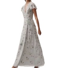 BHLDN (Anthropologie) Plymouth Beaded Sequin Wrap Dress Fog  Size 4