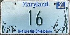 1991 MARYLAND Treasure The Chesapeake License Plate Low Number # 16