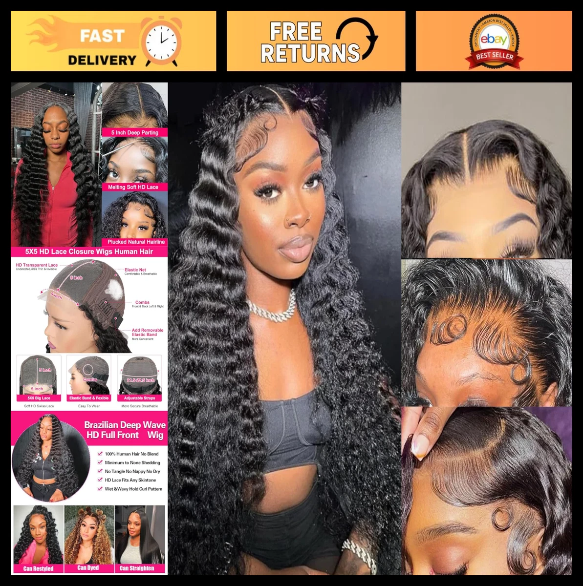 5.5x4 Pre-Cut Lace Front Synthetic Hair Topper Glueless Wear & Go S29263c09b5a14ab8ac7bde4164351  main image 2
