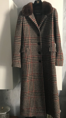 SIMONETTA RAVIZZA COAT SIZE 40 ITALIAN TWEED WITH MINK COLLAR