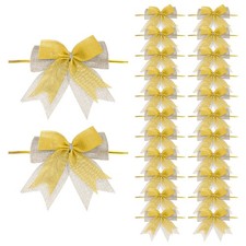 24Pcs 4" Mini Burlap Bows Handmade Double Layer Bow Knot Beige/Yellow