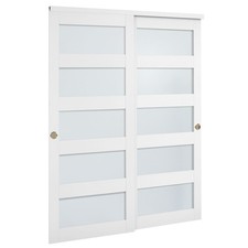 Solid Wood MDF 60x80in Sliding Closet Door 5-Lite Frosted Glass