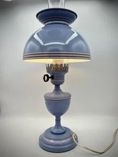 MCM Vintage Tole Ware Toleware Periwinkle Blue Table Hurricane Lamp 19" Works