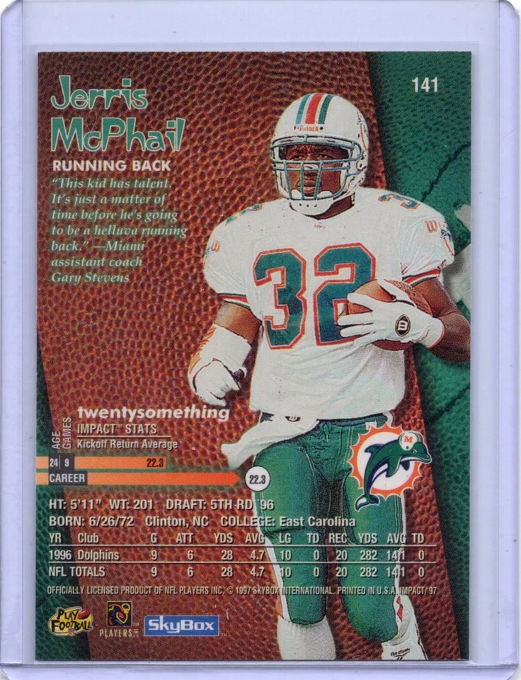 1997 Skybox Impact - Jerris McPhail #141 Miami Dolphins - Image 2 of 2