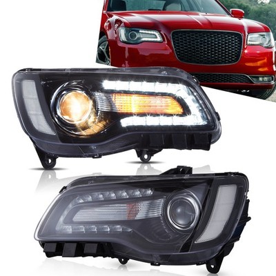 2*VLAND Zweistrahl-Linse Frontscheinwerfer für CHRYSLER 300C 11-25 Gelb Blinker
