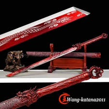 Functional Sharp Chinese Sword Red Dragon Tang Dao Broadsword Manganese Steel