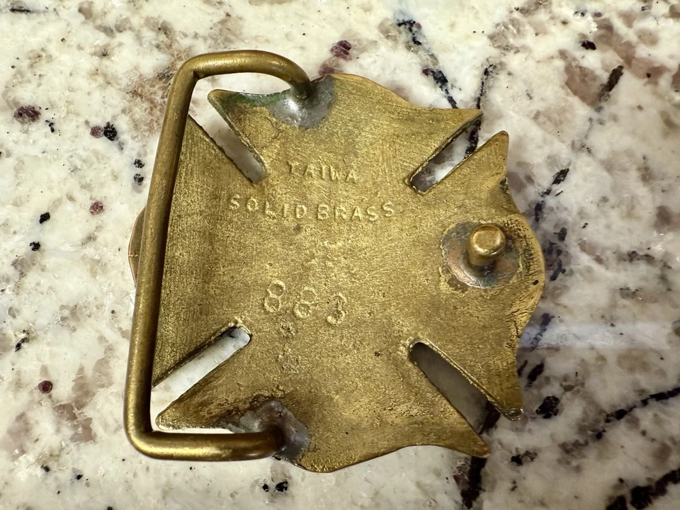 Hebilla de cinturón de bomberos 'latón macizo' - Vintage FD estilo cruz maltesa Foto 2 de 4