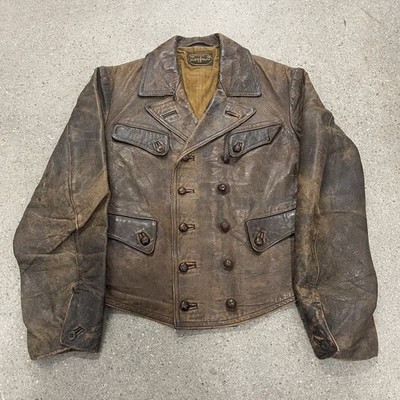 Vintage 30s 40s German Leather Double Breasted Jacket | eBay