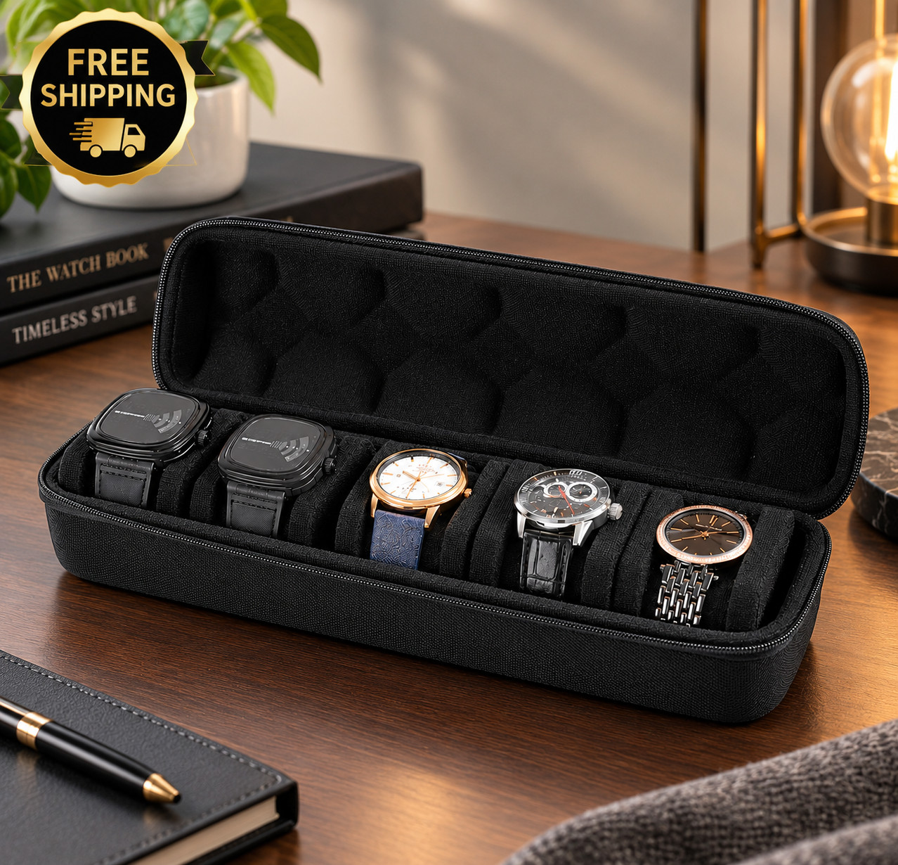 Travel Watch Case 5 Slot Roll Organizer Hard Shell Storage Box Display Pouch Bag