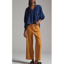 Anthropologie Maeve The Colette Cropped Wide Leg Pants Gold Tan Womens Size 25