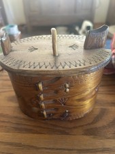 Vintage Folkart Norwegian Bentwood, Hand Made And Carved Wooden Tine Box