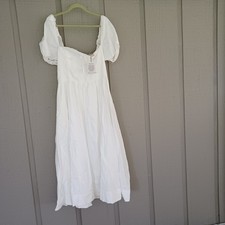 Reformation Marella Puff Sleeve Linen Midi Dress Size 12 Feminine Square Neck