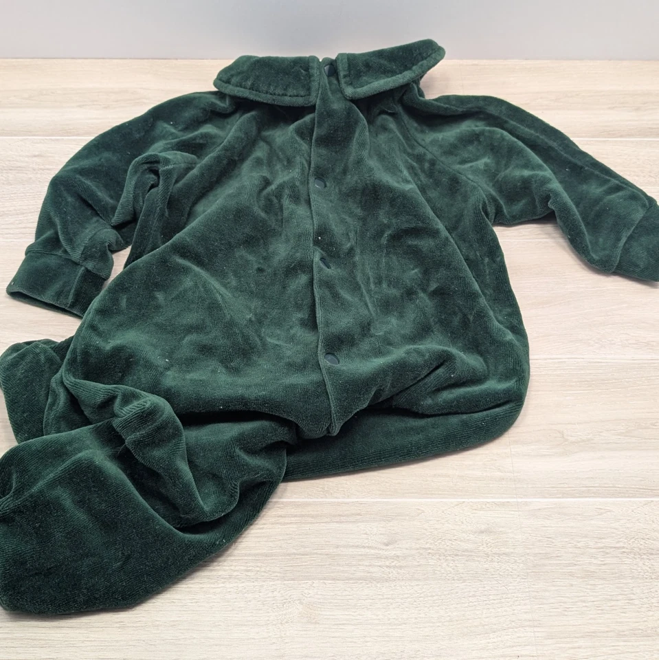 Vintage Green Velour 1990s Baby Footie Pajamas "My First Christmas” 3-6 Months - Image 3 of 4