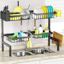 SNSLXH 4 Baskets 2-Tier Over The Sink Dish Drying Rack, 26.57"-35", Large Sin...