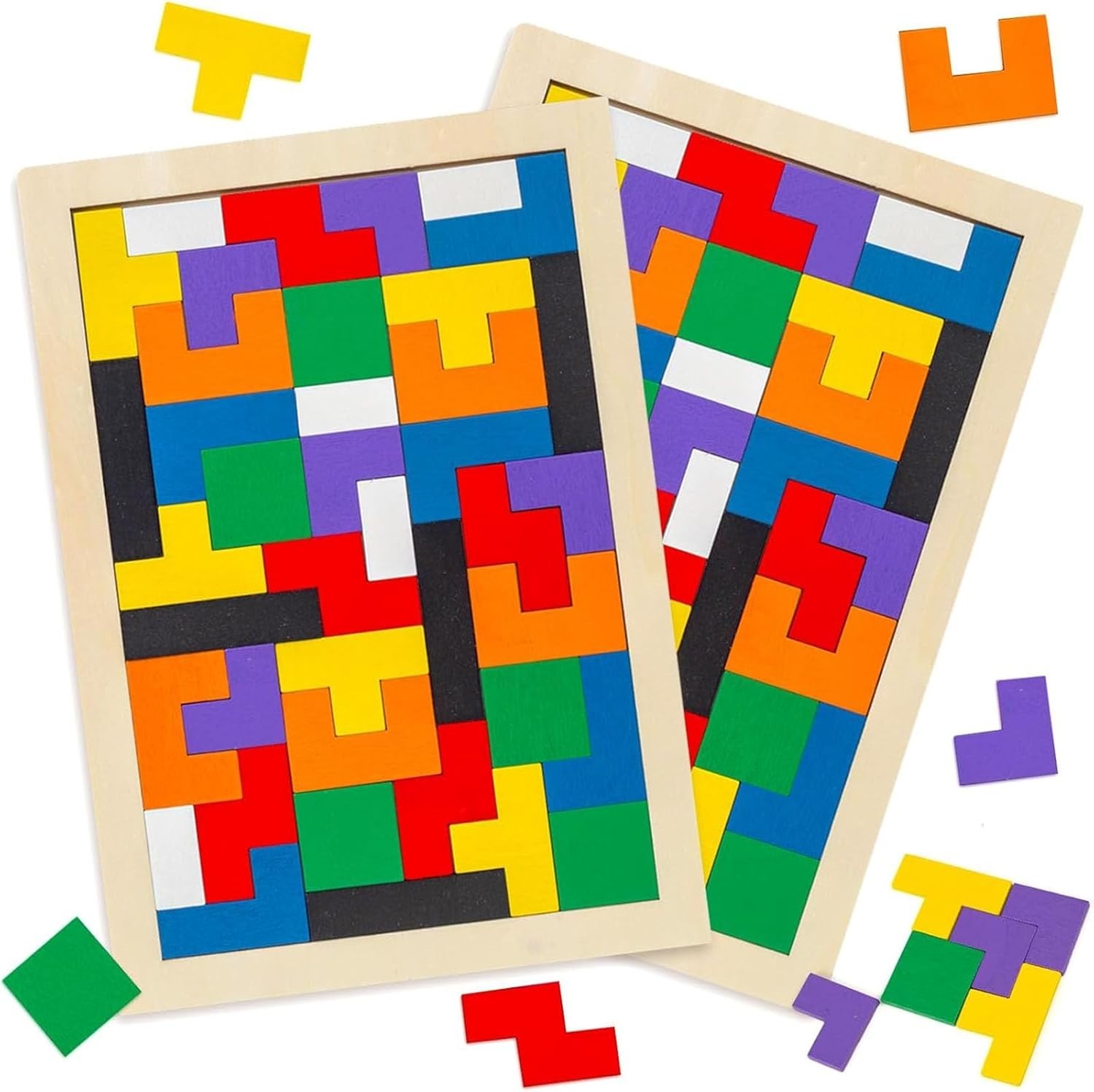 2set Rompecabezas de bloques de madera, juguetes de rompecabezas Tangram intelig