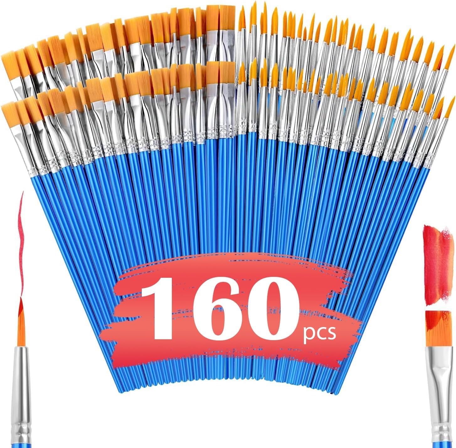 AROIC Small Paint Brushes Bulk,160 Pcs Nylon Hair 80Flat +80Fine, Blue 