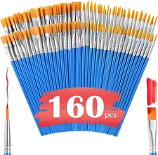 AROIC Small Paint Brushes Bulk,160 Pcs Nylon Hair 80Flat +80Fine, Blue 