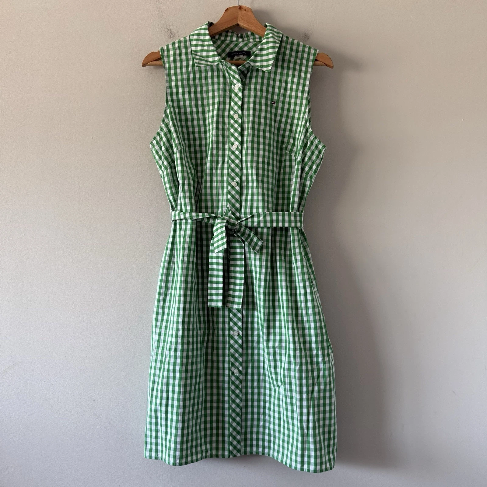 Tommy Hilfiger Sleeveless Gingham Belted Shirt Dress Size 8 Preppy Classic Prep