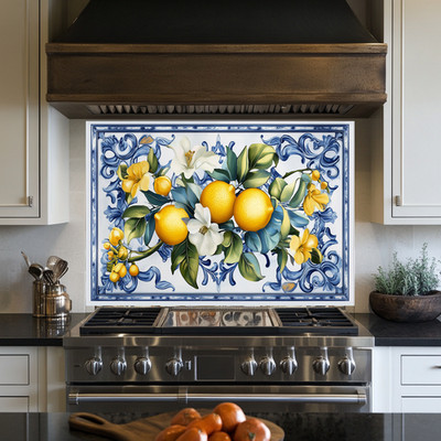 Lemon Tempered Glass Kitchen Backsplash, Printed Ceramic Look Tile for Farmhouse