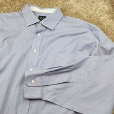 Jos A Bank Traveler Travel Tech Blue Micro Check Shirt Mens 18.5 35 Tailored