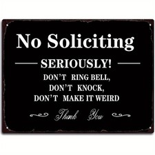 Metal Sign Vintage No Soliciting Funny Warning Front Door Yard Home Decor Plaque
