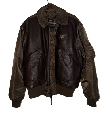 Breitling Flying Pilot Leather Jacket XL Alpha Industries Brown